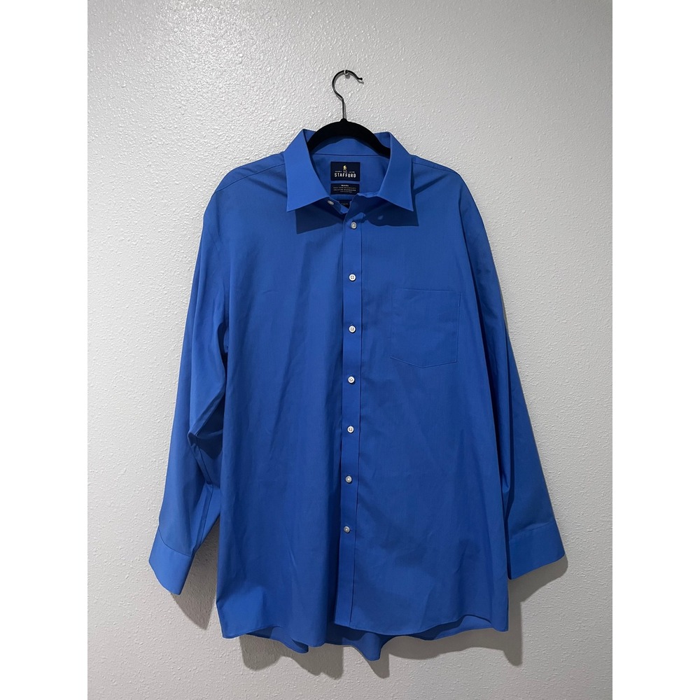 Stafford Travel Easy-Care Broadcloth Dress Shirt Blue Regular Fit XL 17-17.5
